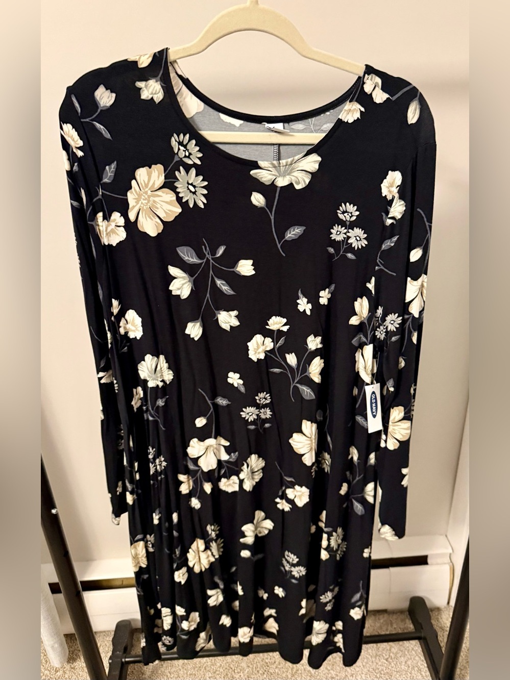 Old Navy Black Floral Long Sleeve Cotton Dress